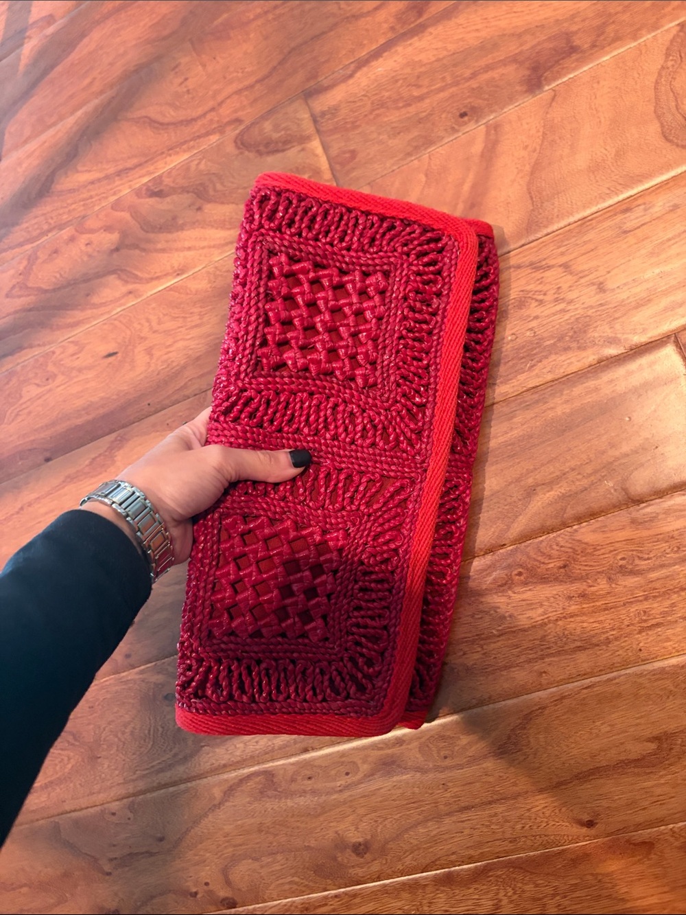 Vintage 1970s Epitome Red Straw Woven Clutch Bag